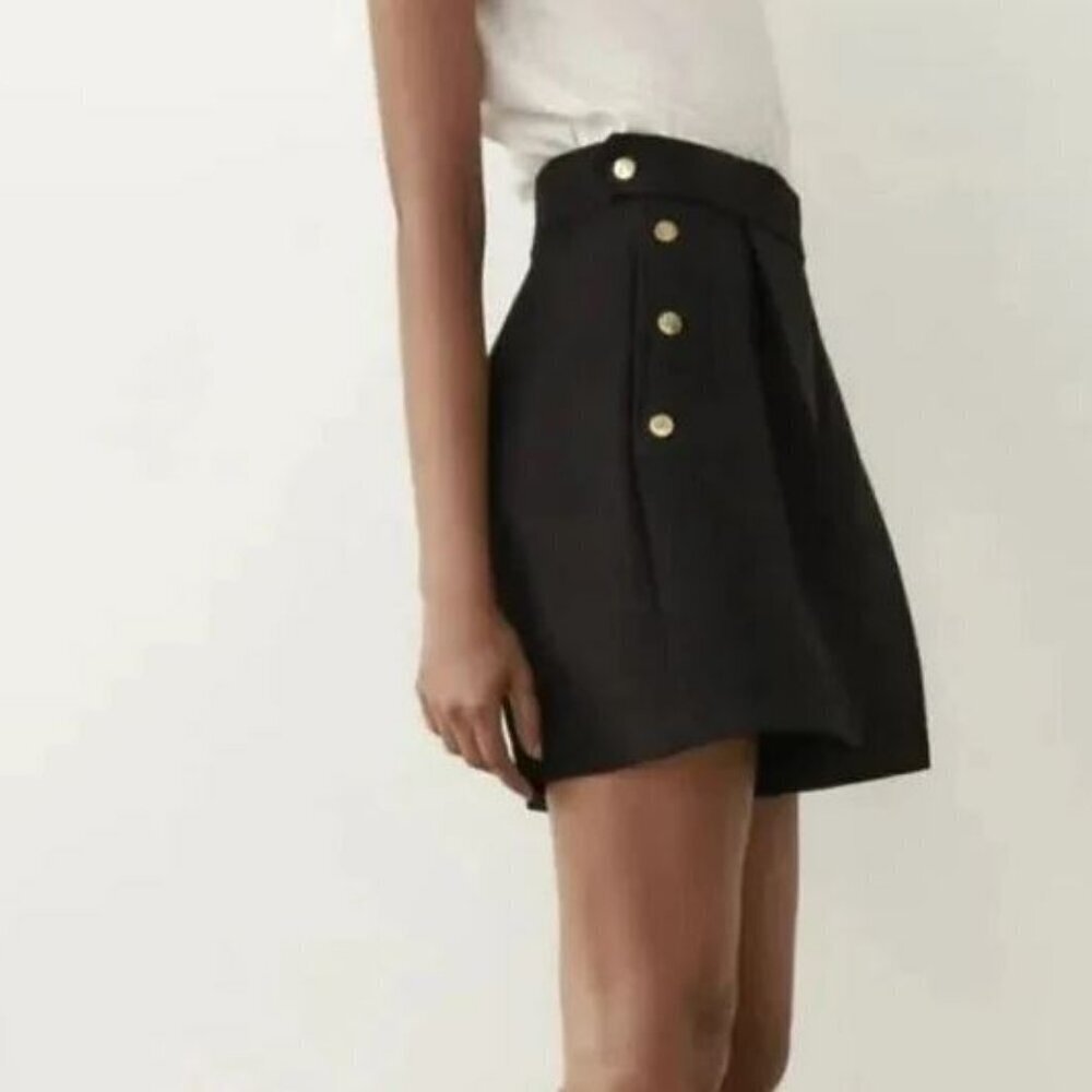 ZARA BLACK PLEATED HIGH-WAISTED SHORTS XS 8073/176/800